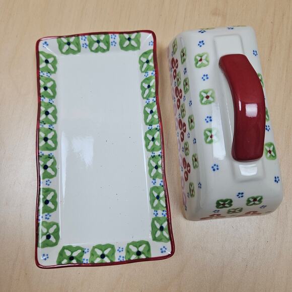 Signature Housewares Inc. Stoneware Butter Dish Colorful Gypsy Pattern Floral - Picture 6 of 7
